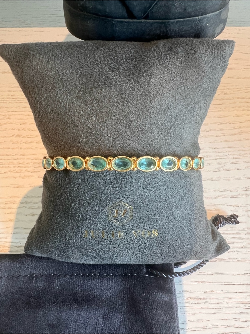Julie Vos Gold Mykonos Bangle with Teal Stones